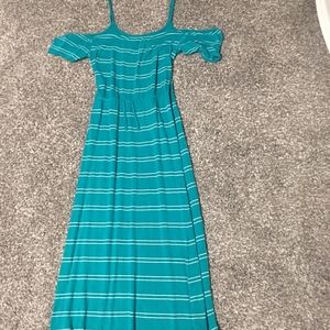 Blue dress with white stripes